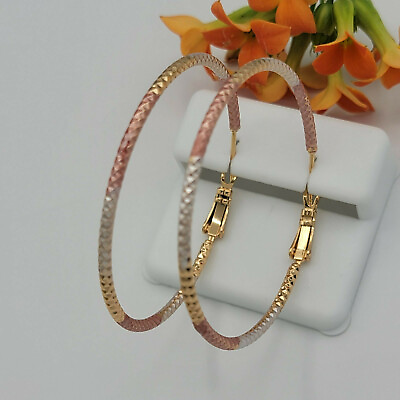 #ad Women#x27;s 3 Color Gold Plated 2 mm hoops Earrings. 2 in. Coquetas Oro laminado $13.00