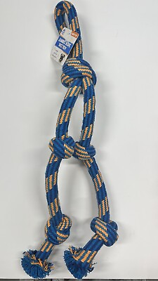 #ad Jumbo Braided Rope Pet Toy 26quot; Blue Orange Tug Toss Chew NonToxic Dental Benefit $4.66