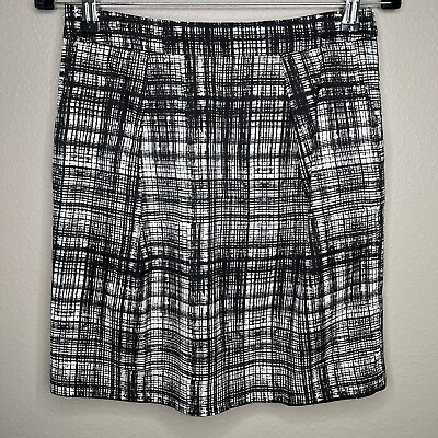 #ad Loft Women#x27;s Black amp; White Plaid Silk Blend Linded Mini Skirt Size 2 $26.00