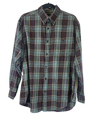 #ad Orvis Cotton Button Down Collared Shirt Brown Green Plaid Lightweight Mens Large $29.00