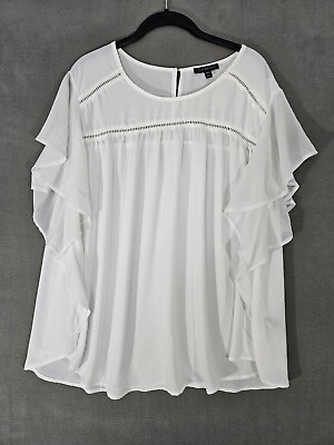 #ad Lane Bryant Womens Shirt Plus Size 18 20 White Ruffle Cap Sleeve Blouse Sheer $10.50