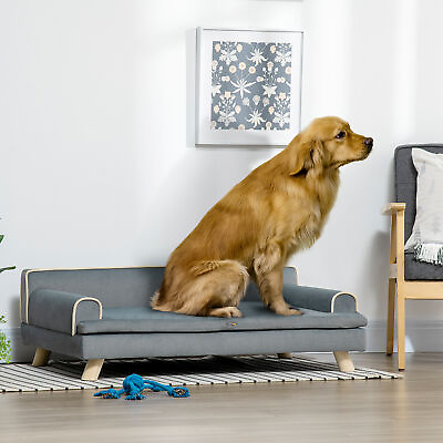#ad PawHut Pet Sofa for Large Dogs Dog Couch with Wooden Legs Cushion Grey $102.95