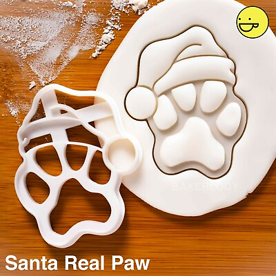 #ad Realistic Santa Claus Paw Prints cookie cutter dog treats Christmas hat puppy $10.84