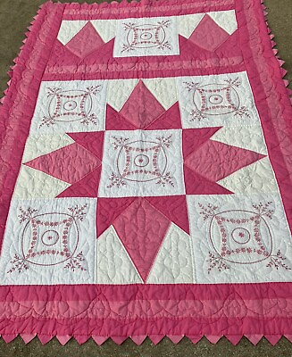 #ad AWESOME QUILT 90”X64” Pink And White Smoke Free Home. FREE SHIPPING. $200.00