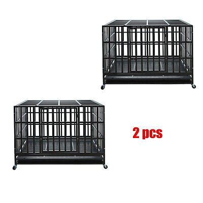 #ad Heavy Duty Dog Kennel Pet Iron Crate Cage 47 inch 2 PCS $358.36