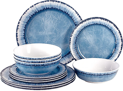 #ad Melamine Dinnerware Set of 12 Pcs Dinner Dishes Set for Indoor and Outdoor Use $56.99