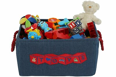 #ad Denim Storage Basket Bin for Baby Kids Dog Toys amp; Books w Attractive Patch $15.99