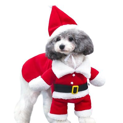 #ad Dog Cat Christmas Costumes Pet Santa Claus Outfit Funny Fancy Clothes with Cap $8.15