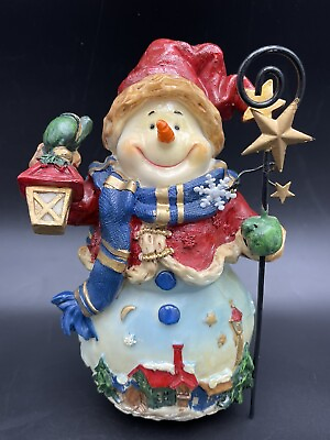 #ad 9quot; Vintage Christmas Glazed Resin Snowman Figurine Christmas 3D Folk Art $29.99
