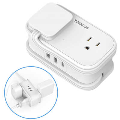 #ad Travel Power Strip Wrapped Around 3 FT Cord Thin Flat Plug with 3 USB 4 Outlet $18.99