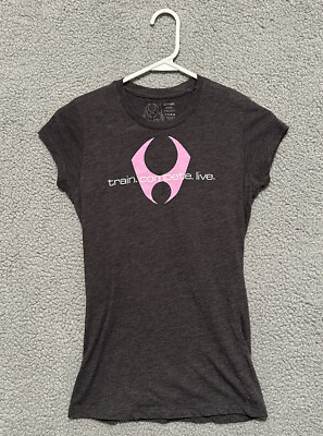 #ad Hylete T Shirt Women#x27;s Small Gray Pink Train Compete Live Gym Training Shirt $12.74