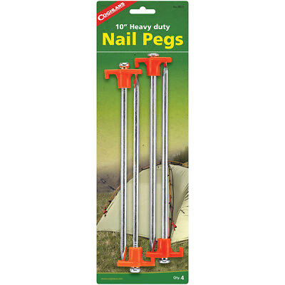 #ad Coghlan#x27;s 10quot; Heavy Duty Nail Pegs 4 Pack Plated Steel Stake Ideal for Tents $13.99