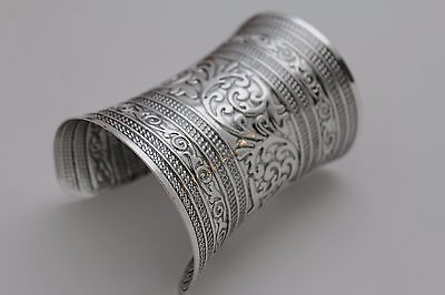 #ad Women Long Silver Cuff Bracelet Bohemian Fashion Ethnic Metal Filigree Detail $14.95