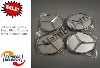 #ad Set of 4 Mercedes Benz Silver Chrome Wheel Center Caps 75MM AMG WREATH $10.87