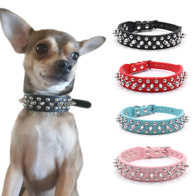 #ad Adjustable Studded Pet Dog Rivet Collar PU Leather Collars For Large Dogs $11.89