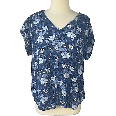 #ad Liz Claiborne Womens Shirt Blue Floral Button Front Size XL $20.00