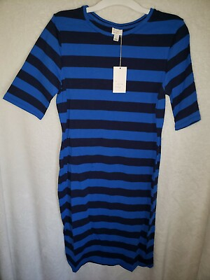 #ad A New Day Women#x27;s Blue Navy Striped Dress L FFF $28.47