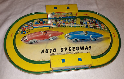 Vintage 1950s Automatic Toy Company Auto Speedway Tin Racetrack No Cars $72.99