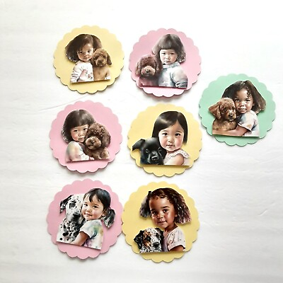 #ad Cute Girls Babies Puppy Dog Dimensional Card front Scrapbook Embellishment 494 $1.17