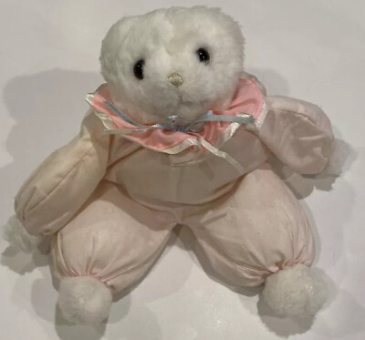 #ad Vtg Russ Berrie White Clown Teddy Bear Plush Stuffed Soft Toy Pink Beary $89.00