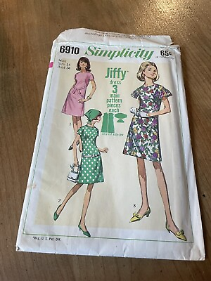 #ad Vintage 1960s SIMPLICITY Pattern 6910 Dress Miss Size 14 Bust 34 $11.99