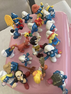 #ad Lot Of 19 Vintage Smurf Rubber Figures $39.99
