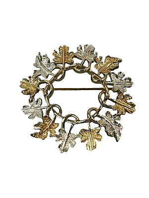 #ad Sarah Coventry 2quot;Brooch Gold amp; Silver tone Oak Leaves $7.76