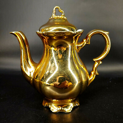 #ad 24kt Gold Porcelain Coffee Pot Bavaria Germany Vintage s 1E $55.00