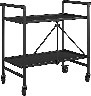 #ad Outdoor and Indoor Folding Serving Cart with Wheels and 2 Shelves Black $132.99