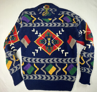 #ad VTG BOSTON TRADERS Mens M Sweater Wool Colorful Snow $45.16