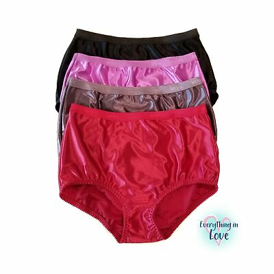#ad 4 Women High Waist Full Coverage Shiny Smooth Silky Satin Brief Panty Underwear $24.79
