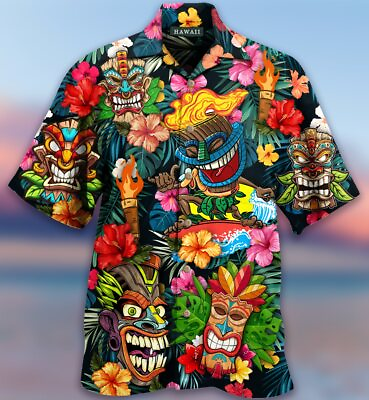 #ad Tiki Tropical Tribe Abstract Hawaiian Shirt Carnival Seaside Hawaiian Shirt $22.95