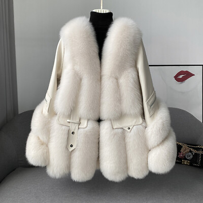 #ad 2023 New Genuine Fox Fur Coat Luxury Winter Warm Women#x27;s Real Leather Fur Jacket $236.20