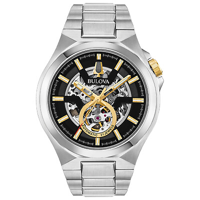 #ad Bulova Men#x27;s Maquina Automatic Silver Gold Tone Open Aperture 46mm Watch 98A224 $232.99