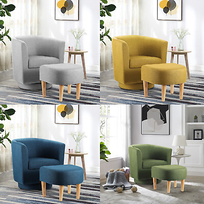 #ad Modern Swivel Barrel Chair Round Upholstered Sofa w Ottoman Living Room Lounge $162.99
