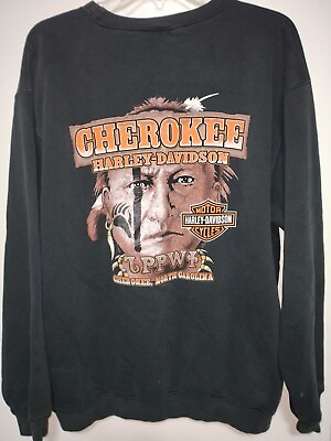#ad Harley Davidson #x27;11 Cherokee Native American SweatShirt L USA Motorcycle *READ $31.99
