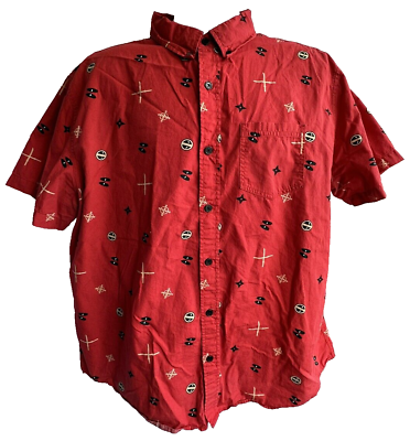 #ad Marvel Men#x27;s Size XL Deadpool Top Short Sleeve 100% Cotton Button Down Collared $11.99