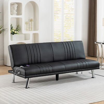 #ad Sofa Faux Leather with Charging Lazy Sofa Bed Couch Folding Foam Futon Sleeper $215.99
