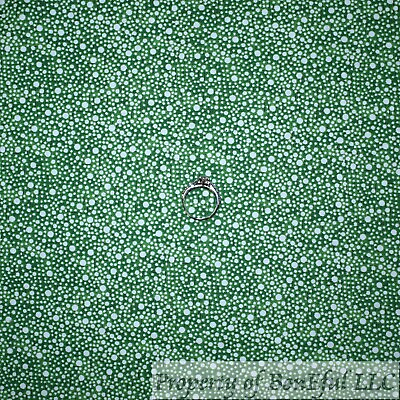 #ad BonEFul Cotton Quilt Dark Green White Tone Polka Dot Blender Small Print 1 SCRAP $1.98