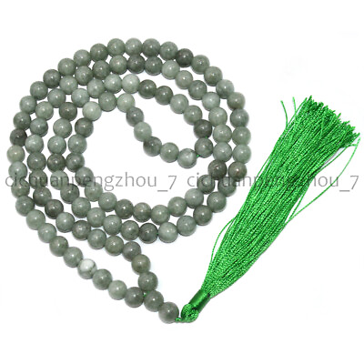 #ad 6 8 10mm Natural A Green Emerald Jade 108 Prayer Beads Buddhist Mala Necklace $7.90