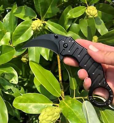 #ad Black Karambit Spring Assisted Open Pocket Knife Tactical Folding Claw Knife EDC $14.87
