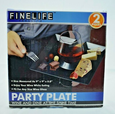 #ad FineLife Products Party Plate 2pc Plastic Wine Glass Plate 9quot; x 9quot; Open Box $17.85