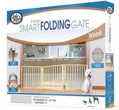 #ad Four Paws 3 Panel Smart Folding Wood Gate for Pets $59.42