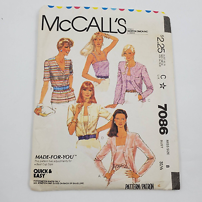 #ad McCalls Sewing Pattern UnCut 7086 Miss Top Cami f Stretch Knit Size 8 Bust 31.5 $6.96