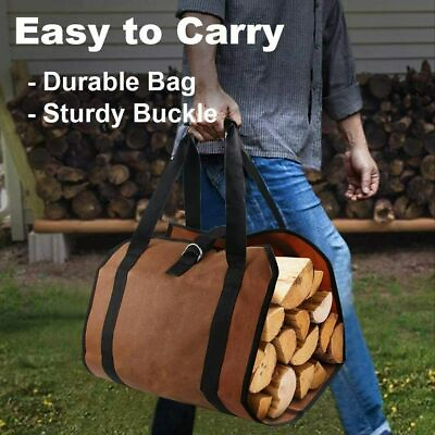 #ad Firewood Log Carrier Bag Sturdy Heavy Duty Waxed Canvas Log Tote Bags Waterproof $15.68