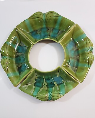 #ad California USA Pottery Green And Blue Relish Trays Appetizer Serving Dish $24.99