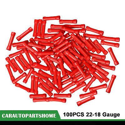 #ad 100Pcs Red 22 18 Gauge AWG Ga Wire Butt Connectors Vinyl Car Radio Terminals $6.29