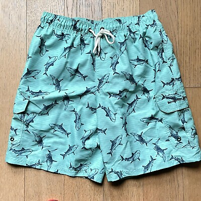 #ad Men’s Mint Shark Print Mesh Lined Swim Shorts Trunks NWT Size S $15.00
