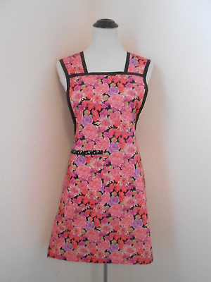 #ad Apron Women#x27;s Pink Spring Floral Print with Trim Pocket and Ties $21.50