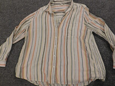 #ad Beach Lunch Lounge Womens Blouse Extra Large blue striped colorful $22.00
